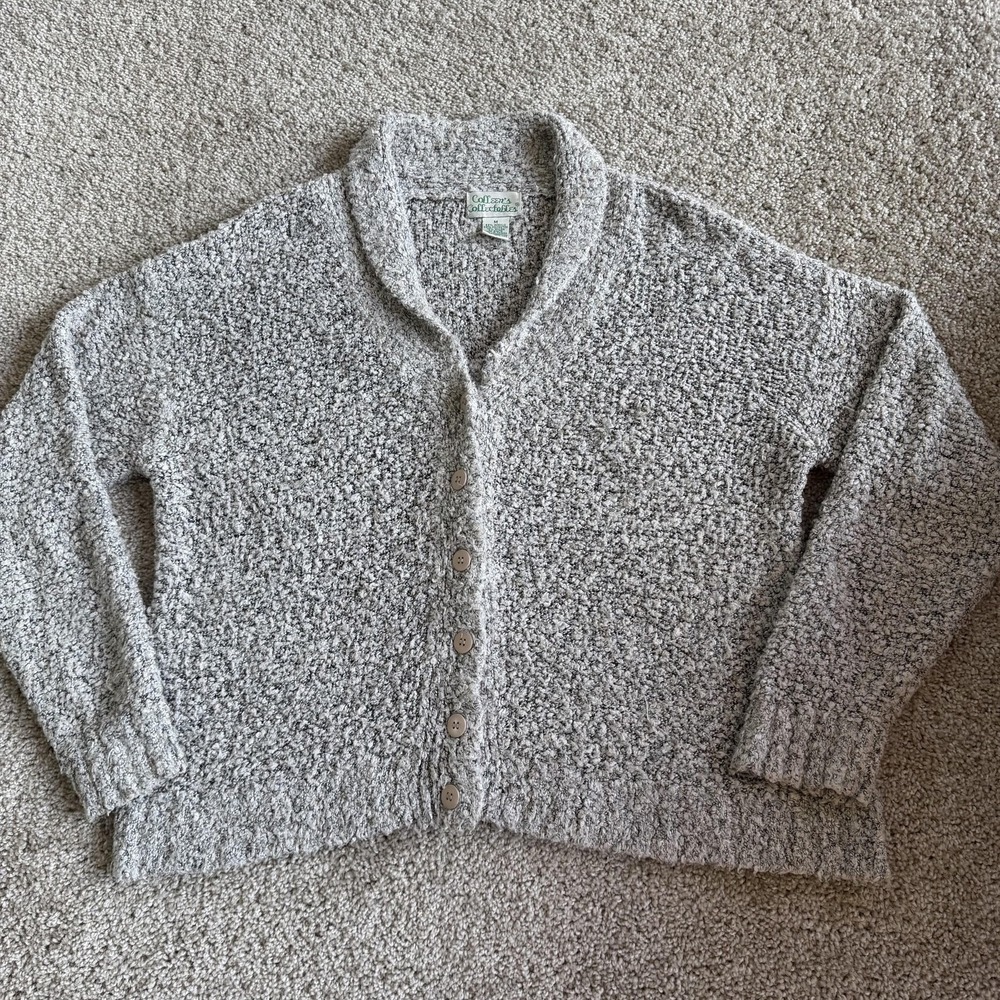 Colleen's Collectables Cardigan Sweater Womens M Gray Chunky Knit Button Front